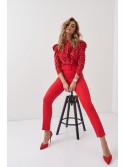 Classic trousers with a belt, red 50160 - Online store - Boutique